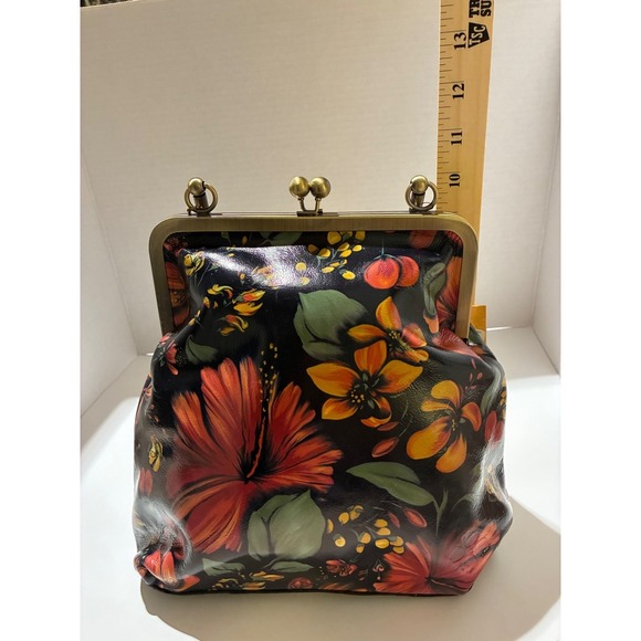 Patricia Nash Tropical Escape Kisslock Satchel Handbag Floral Print Brass Tone - Picture 9 of 10